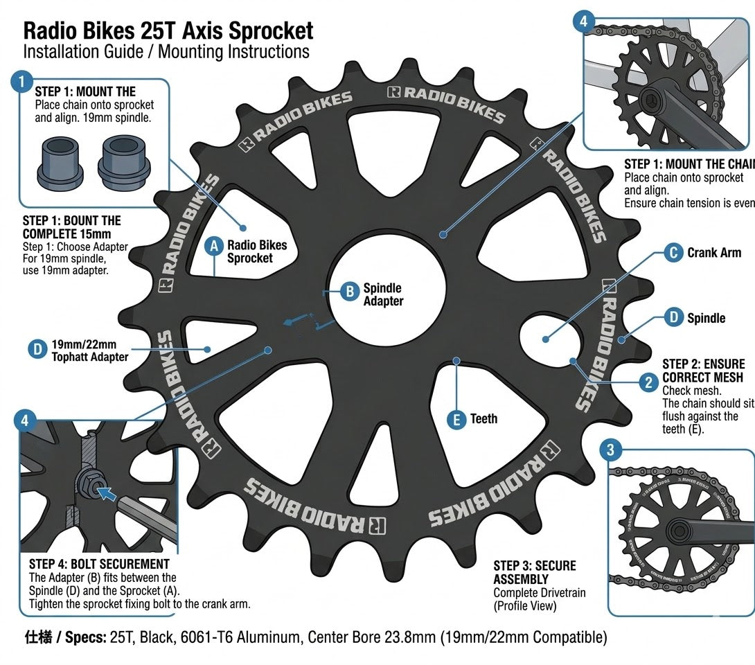 Radio Bikes Axis Sprocket 25T - Black - 24mm Fit (Sprocket Only)