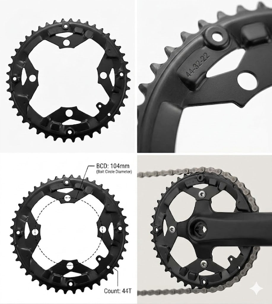 SwishTi 44T Steel Chainring - 104mm BCD, 4-Bolt - Black - MTB / Hybrid Bike Replacement