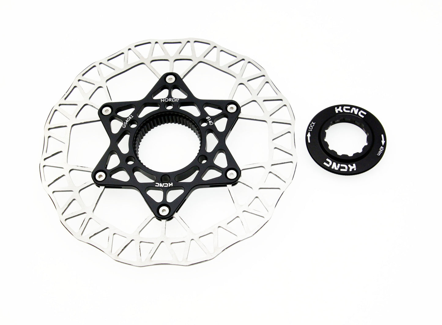 KCNC Nordit Road Cyclocross Bicycle Disc Brake Center-Lock Rotor 140mm Black / Gold / Red