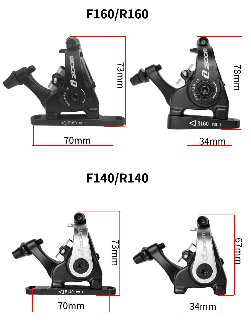 Zoom DB700 Cyclocross Gravel Bicycle Flat-Mount Disc Bike Brake Caliper Set
