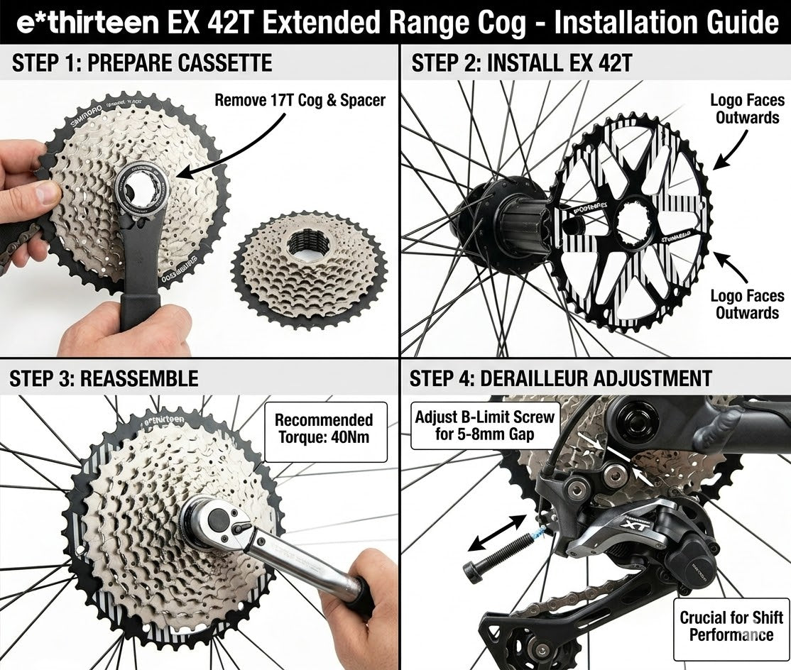 e*thirteen EX 42T Extended Range Cog for 10 Speed Shimano/SRAM 36T Cassette - Black B-limit screw (included)