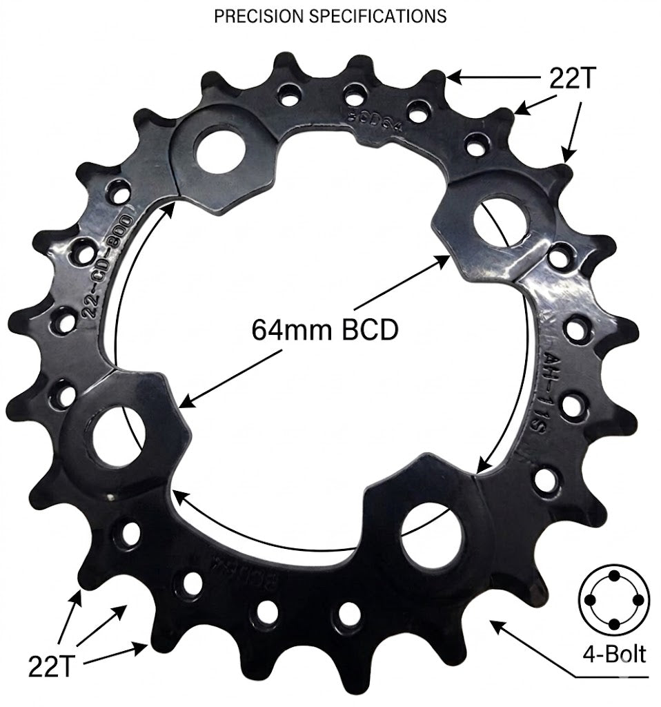 SwishTi 22T Chainring 64mm BCD 4-Bolt Steel MTB Front Inner Gear
