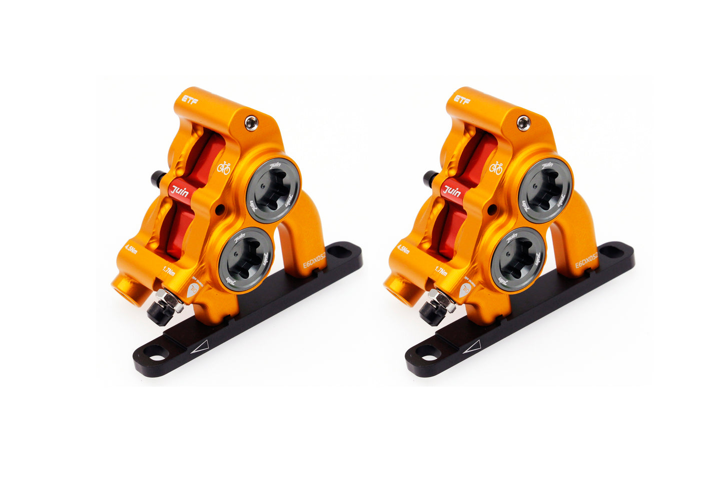 Juin Tech ETF 4-Piston Flat Mount Hydraulic Brake Calipers 160mm E-Bike Gold