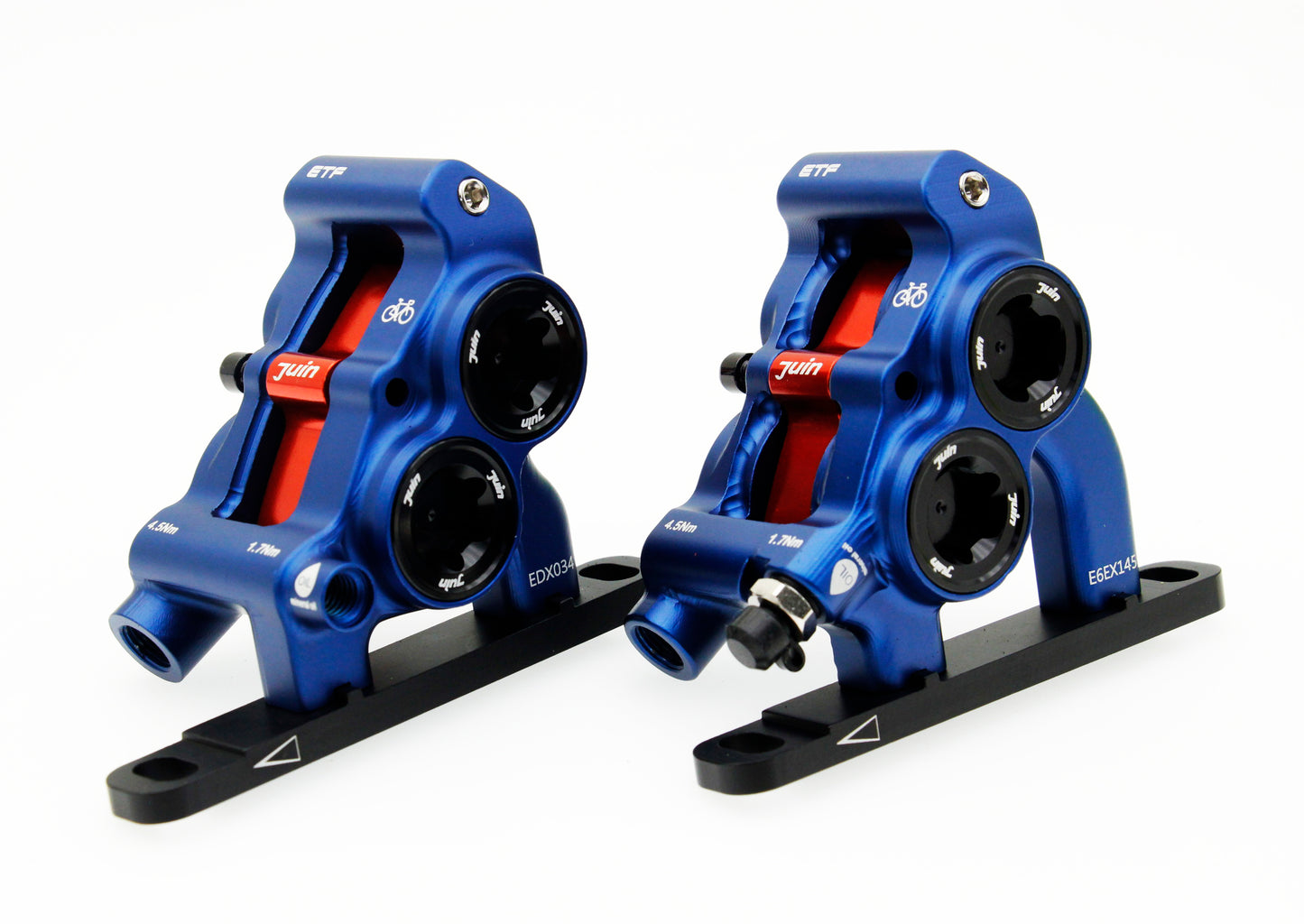 Juin Tech ETF 4-Piston Flat Mount Hydraulic Brake Calipers 160mm E-Bike Blue