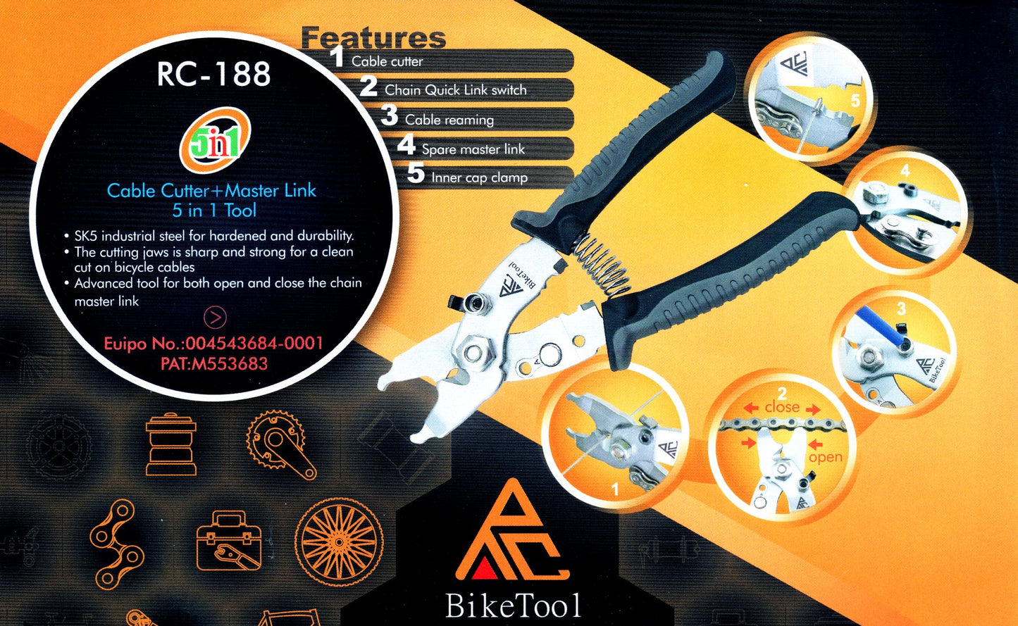 BikeTool Bicycle Bike Chain Missing Link Pliers&Cable Cutter 5 in 1 Tool Orange