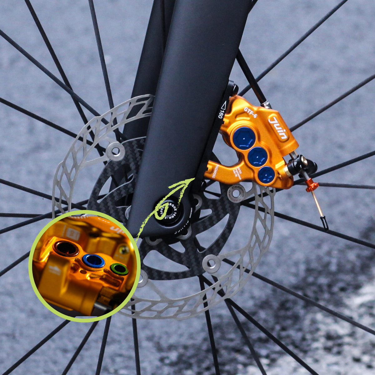Juin Tech GTF6 Single 6-Piston Flat Mount Hydraulic Brake Caliper Gravel E-Bike
