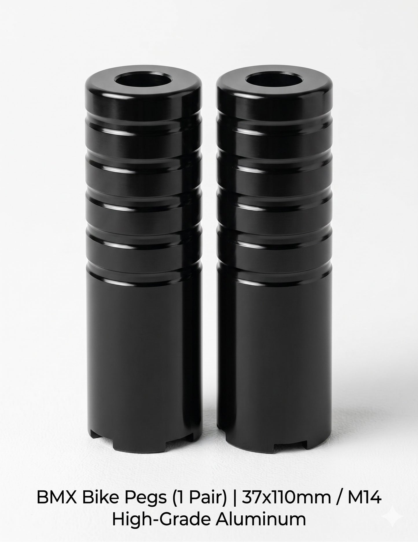 BMX Bike Pegs Aluminum Alloy 37x110mm for 14mm Axle - Black (Pair) 0083