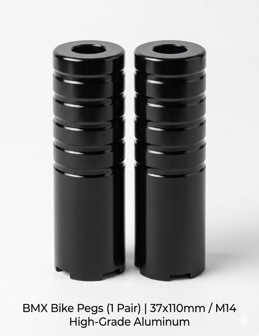 BMX Bike Pegs Aluminum Alloy 37x110mm for 14mm Axle - Black (Pair) 0083