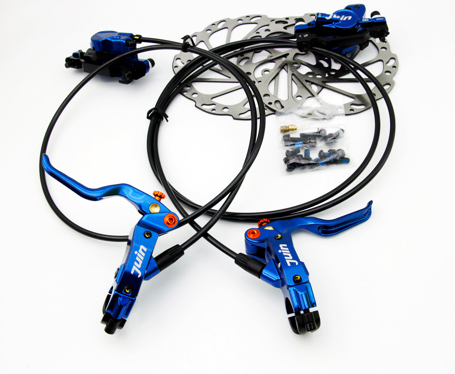 Juin Tech DB2 Mountain Bicycle Hydraulic Disc Brake Set w/160mm rotors Blue