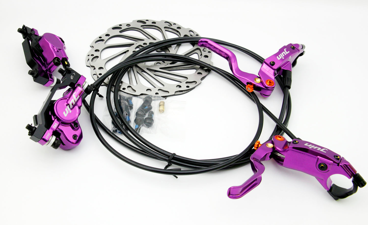 Juin Tech DB2 Mountain Bicycle Hydraulic Disc Brake Set w/160mm rotors Purple