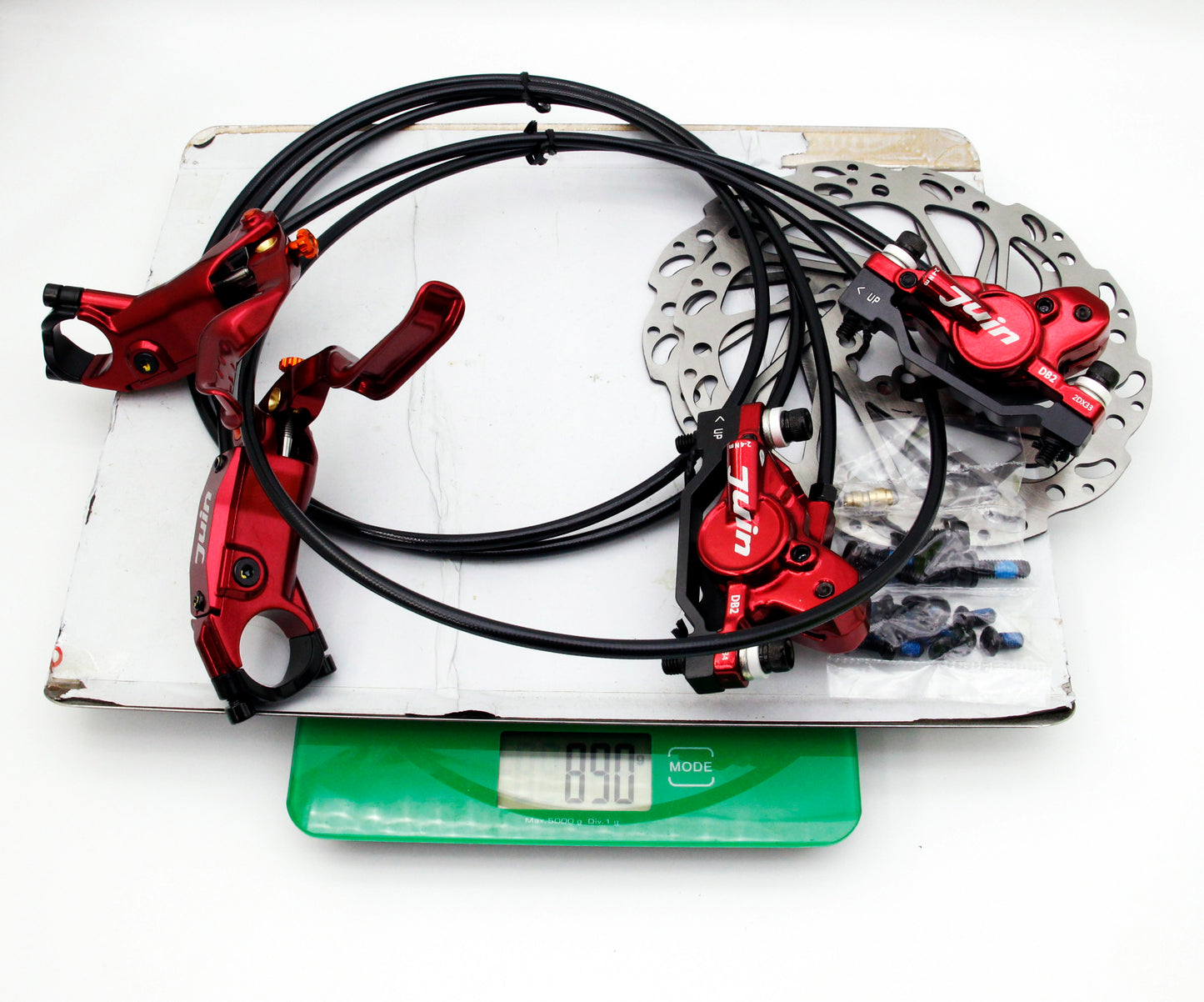 Juin Tech DB2 Mountain Bicycle Hydraulic Disc Brake Set w/160mm rotors Red