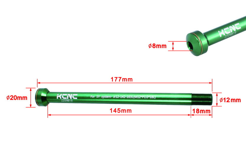 KCNC KQR08 Thru Axle 12mm x 142mm for Syntace X-12 M12x1.0 CNC Bike Skewer