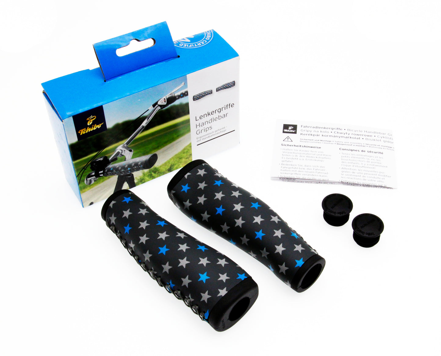 Tchibo Mountain Bicycle Ergonomic Handlebar Grips Blcak Star Decals