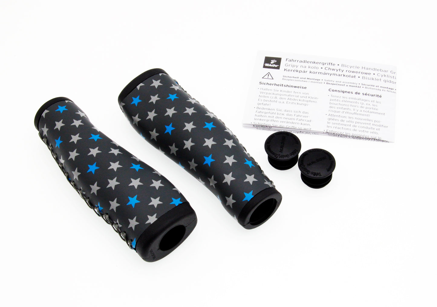 Tchibo Mountain Bicycle Ergonomic Handlebar Grips Blcak Star Decals