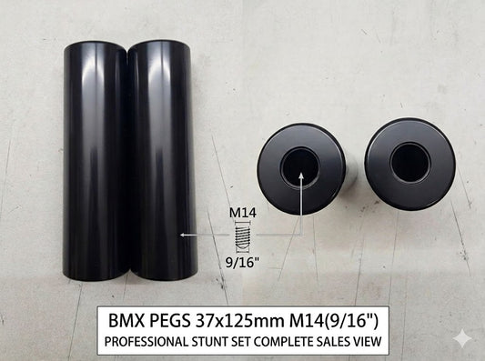 BMX Pegs 1 Pair 37x125mm M14 (9/16") Threaded Stunt Pegs -Pair (2pcs) Black 0081