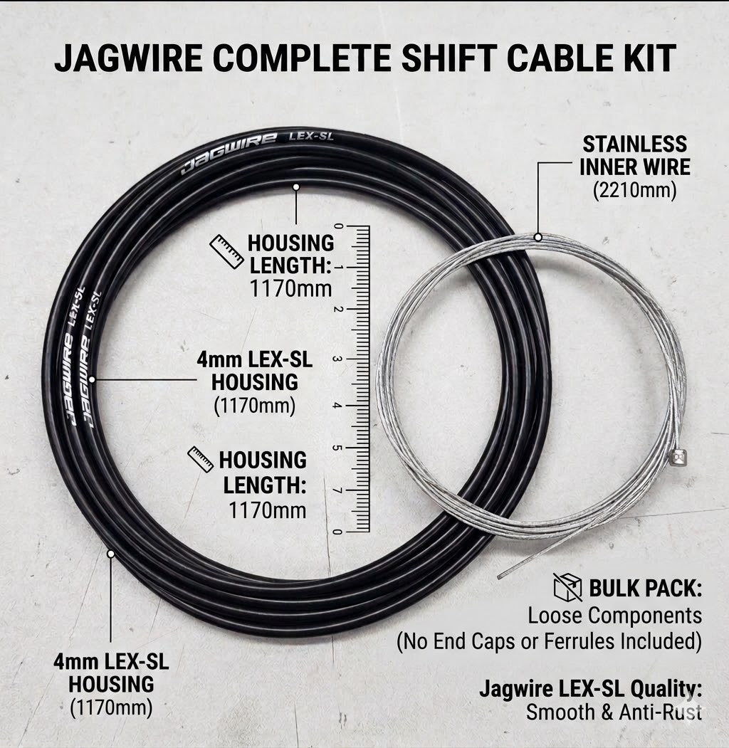 Jagwire LEX-SL 4mm Shift Cable Set - Stainless Steel Inner Wire (2210mm) + Housing (1170mm) - Black - Bulk Pack (No End Caps)