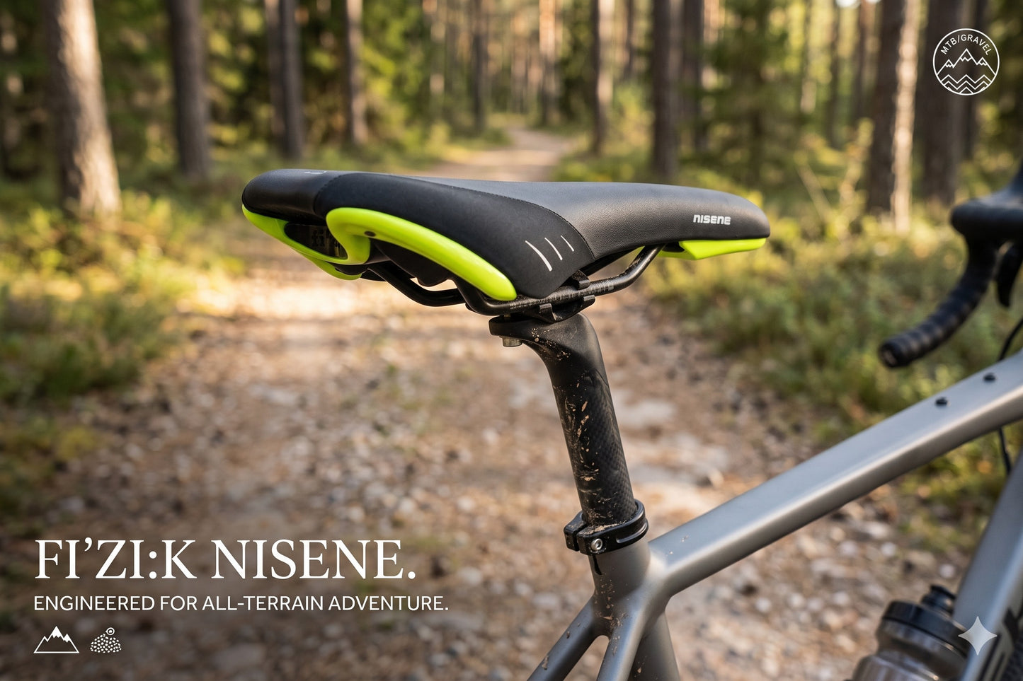 Fizik Nisene Road Mountain eBike Bicycle Saddle Black Bike Seat w Green shell